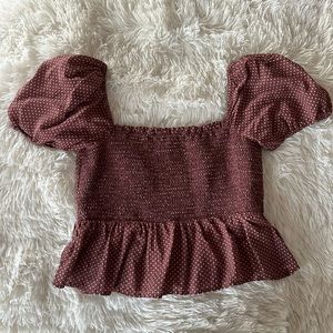 Brown, smocked, crop top